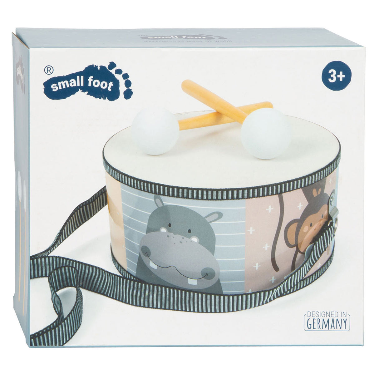 Small foot - houten trommel wilde dieren met stokken, 3dlg.