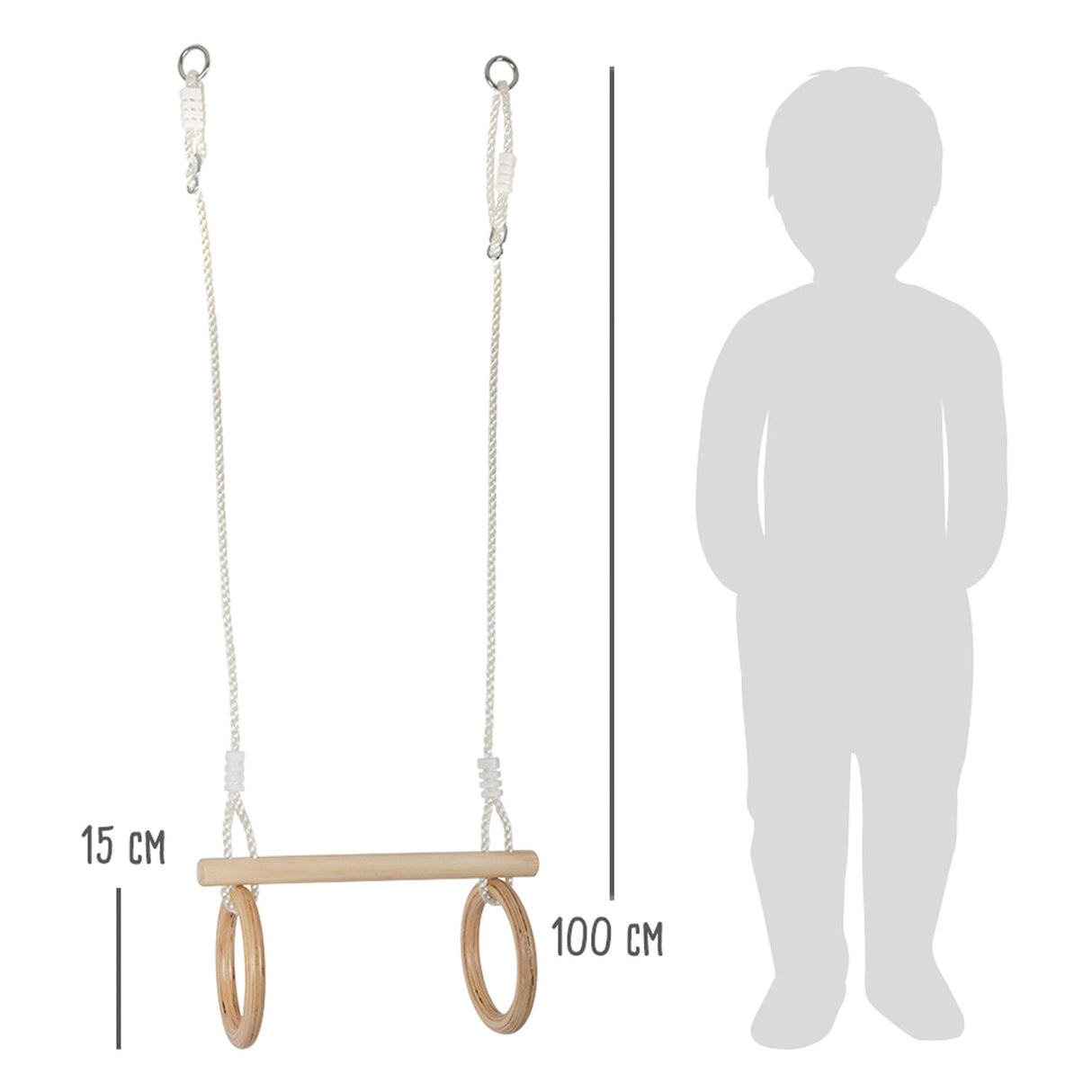 Small foot - houten trapeze met gymnastiekringen, 100cm