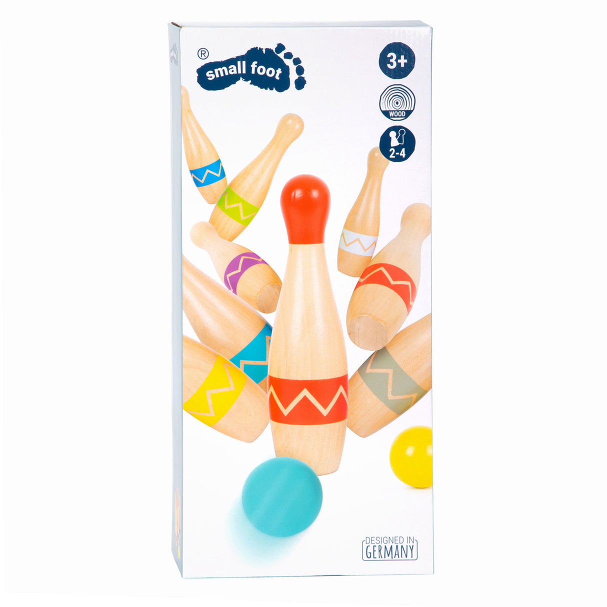Small foot - houten kegelspel met zigzag patroon, 11dlg.