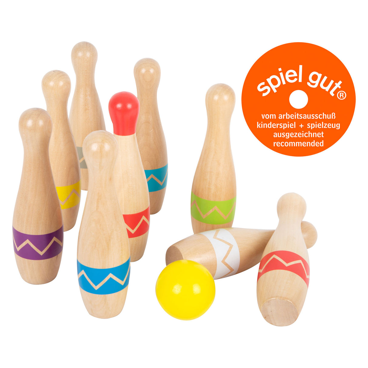 Small foot - houten kegelspel met zigzag patroon, 11dlg.