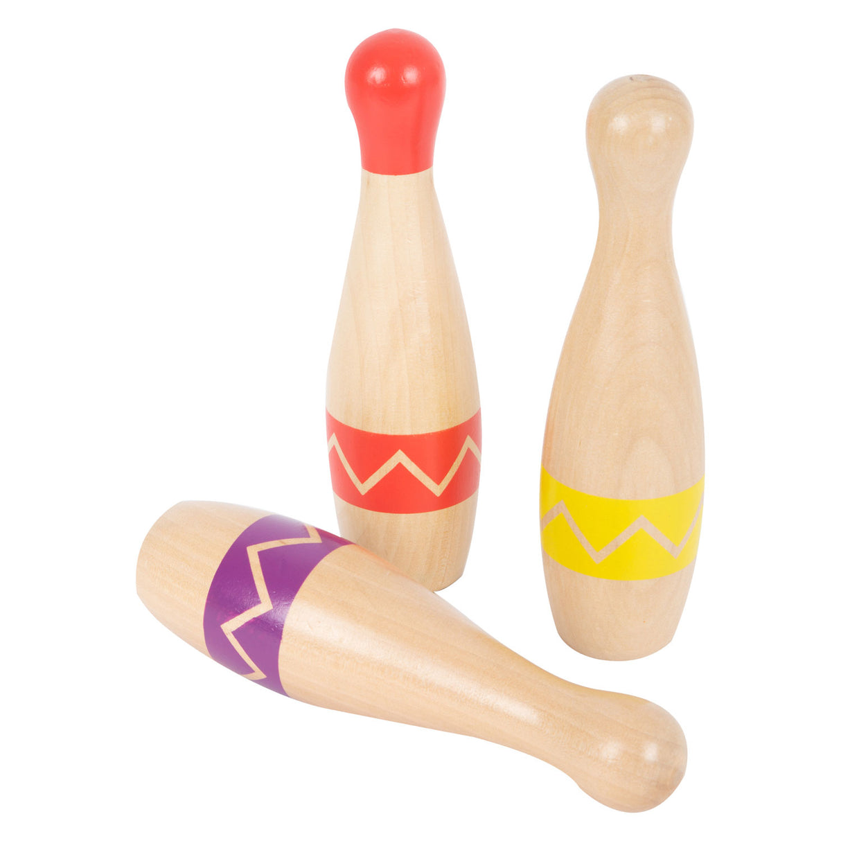 Small foot - houten kegelspel met zigzag patroon, 11dlg.