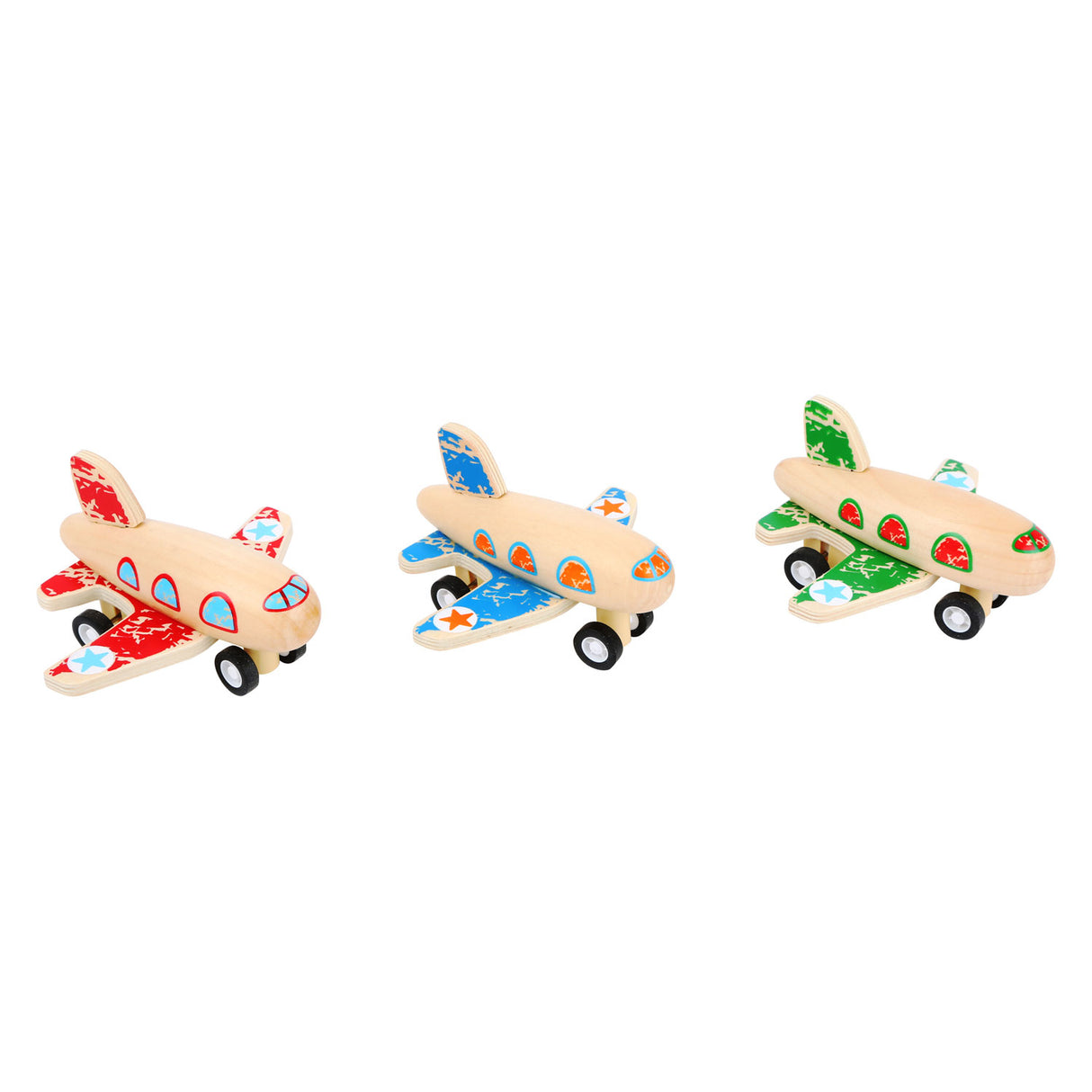 Small foot - houten pull-back vliegtuig, per stuk
