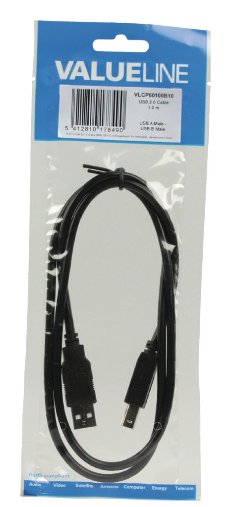 Valueline vlcp60100b10 usb 2.0 usb a male - usb b male kabel 1,00 m zwart