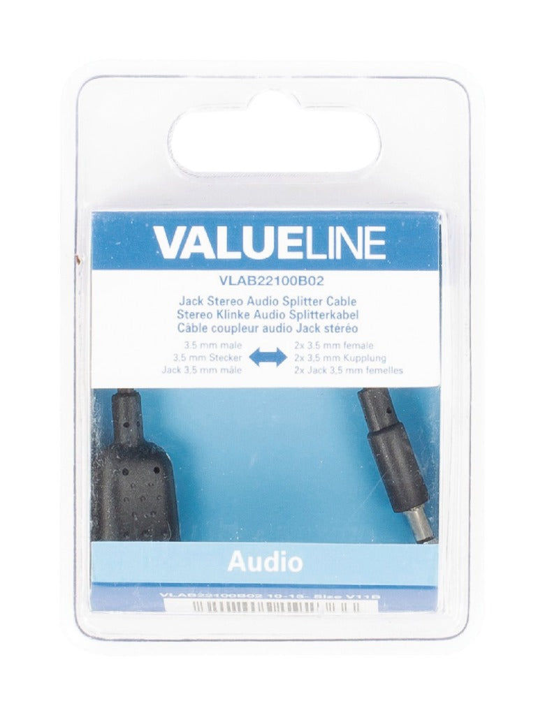 Valueline vlab22100b02 jack stereo audio verdeelkabel 3,5 mm mannelijk - 2x 3,5 mm vrouwelijk 0,20 m zwart
