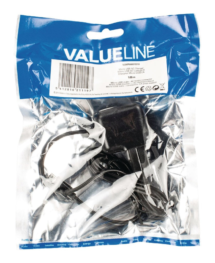Valueline vlmp60891b10 lader 2.1 a micro-usb zwart