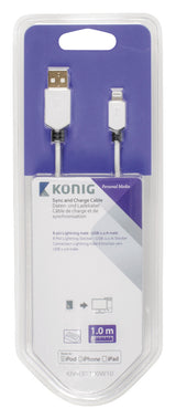 K ouml;nig knm39300w10 sync and charge kabel 8-pins lightning male - usb 2.0 a male 1,00 m wit