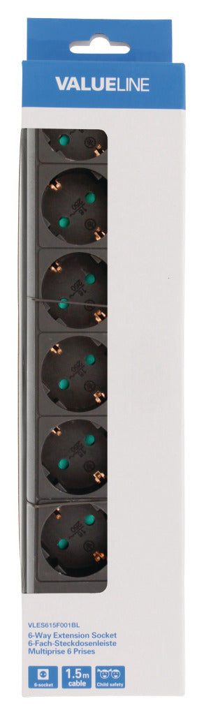 Valueline vles615f001bl stekkerdoos 6-wegs 1.50 m zwart