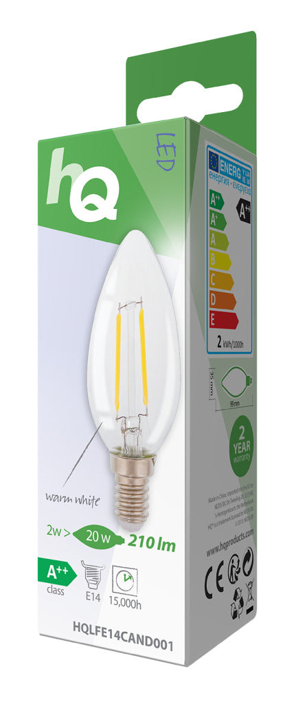 Hq lfe14cand001 led retro filament lamp e14 kaars 2 w 210 lm 2700 k
