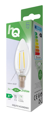 Hq lfe14cand001 led retro filament lamp e14 kaars 2 w 210 lm 2700 k