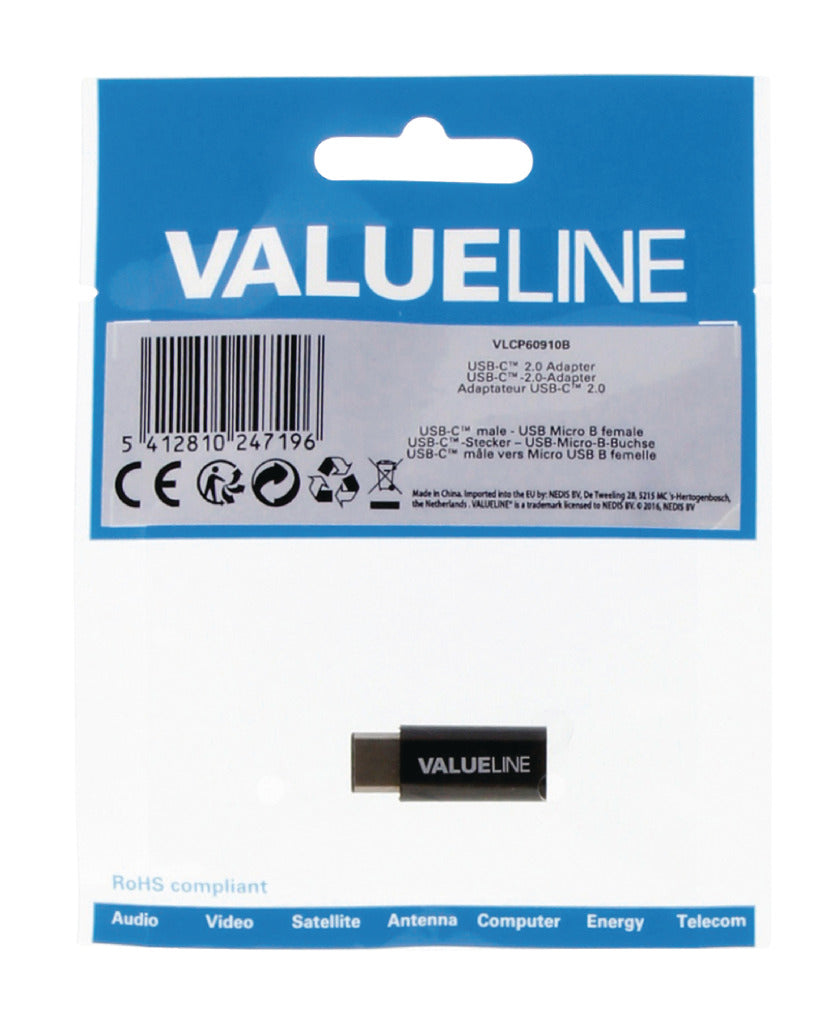 Valueline vlcp60910b usb 2.0-adapter usb-c male - usb micro-b female zwart