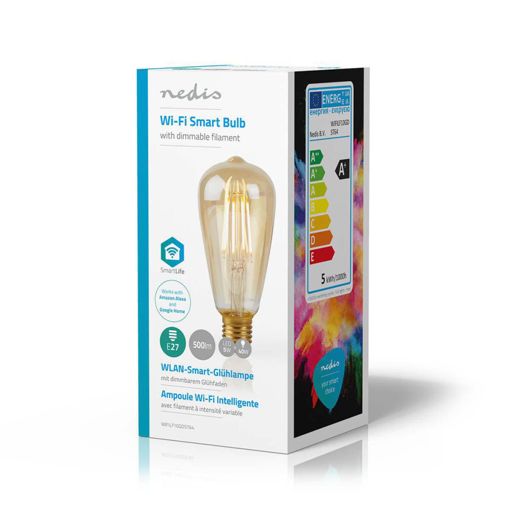 Nedis wifilf10gdst64 wi-fi smart led-lamp met filament e27 st64 5 w 500 lm