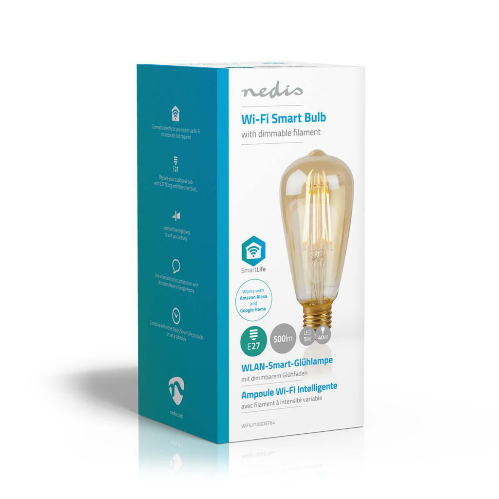 Nedis wifilf10gdst64 wi-fi smart led-lamp met filament e27 st64 5 w 500 lm