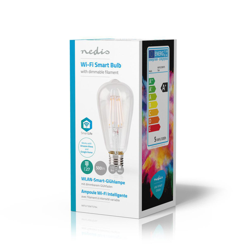 Nedis wifilf10wtst64 wi-fi smart led filamentlamp e27 st64 5 w 500 lm