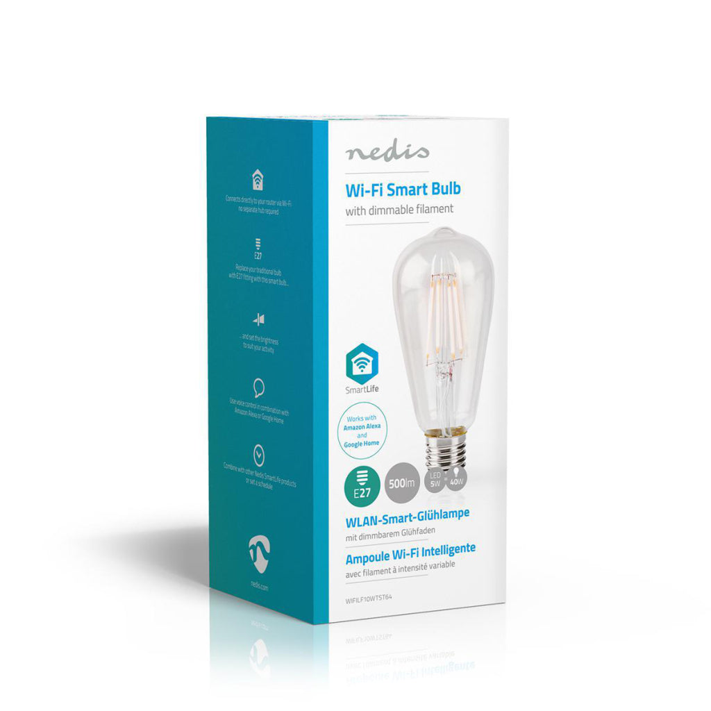 Nedis wifilf10wtst64 wi-fi smart led filamentlamp e27 st64 5 w 500 lm