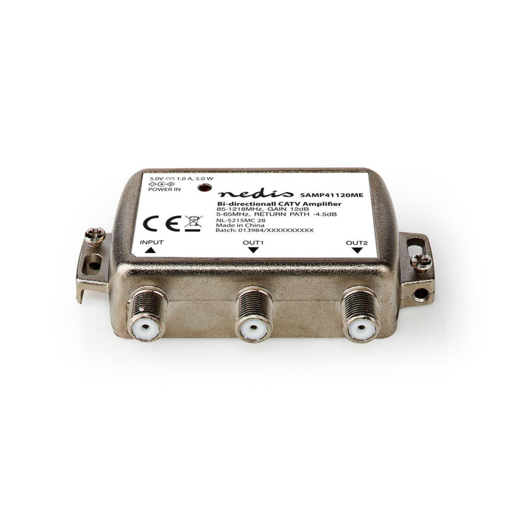 Nedis samp41120me catv versterker max. 9 db versterking 85 - 1218 mhz 2 uitgangen retourkanaal -4,5 db 5 - 65 mhz f