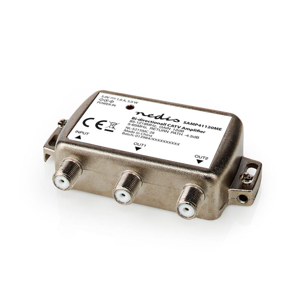 Nedis samp41120me catv versterker max. 9 db versterking 85 - 1218 mhz 2 uitgangen retourkanaal -4,5 db 5 - 65 mhz f