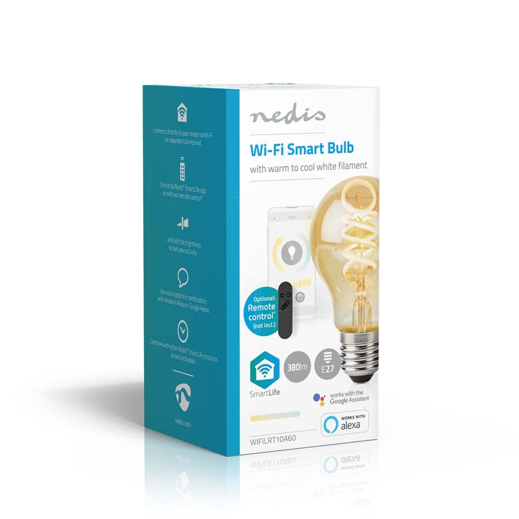 Nedis wifilrt10a60 smartlife led filamentlamp wi-fi e27 360 lm 4.9 w warm to cool white 1800 - 6500 k glas android trade; ios peer