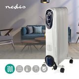 Nedis htoi30wt9 mobiele olieradiator 800 1200 2000 w 9 vinnen verstelbare thermostaat 3 warmte standen omvalpreventie wit