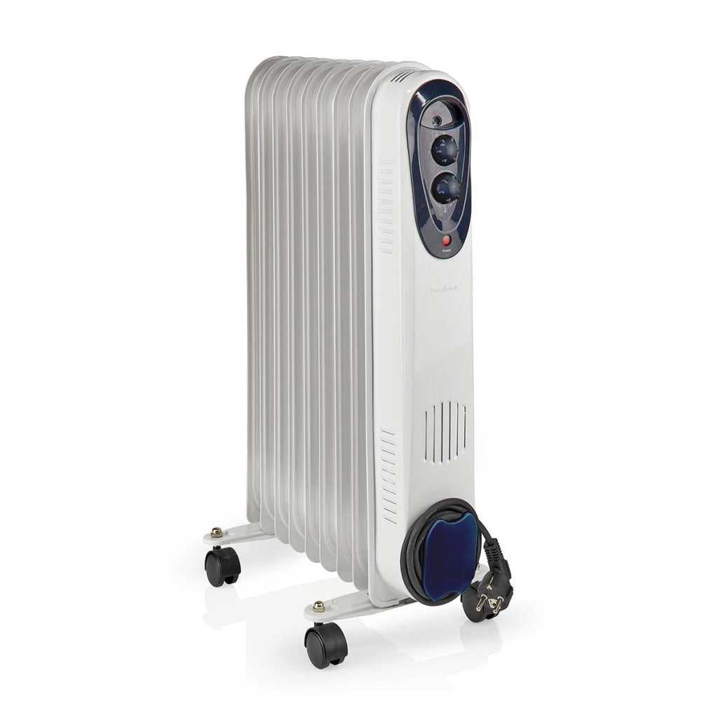 Nedis htoi30wt9 mobiele olieradiator 800 1200 2000 w 9 vinnen verstelbare thermostaat 3 warmte standen omvalpreventie wit