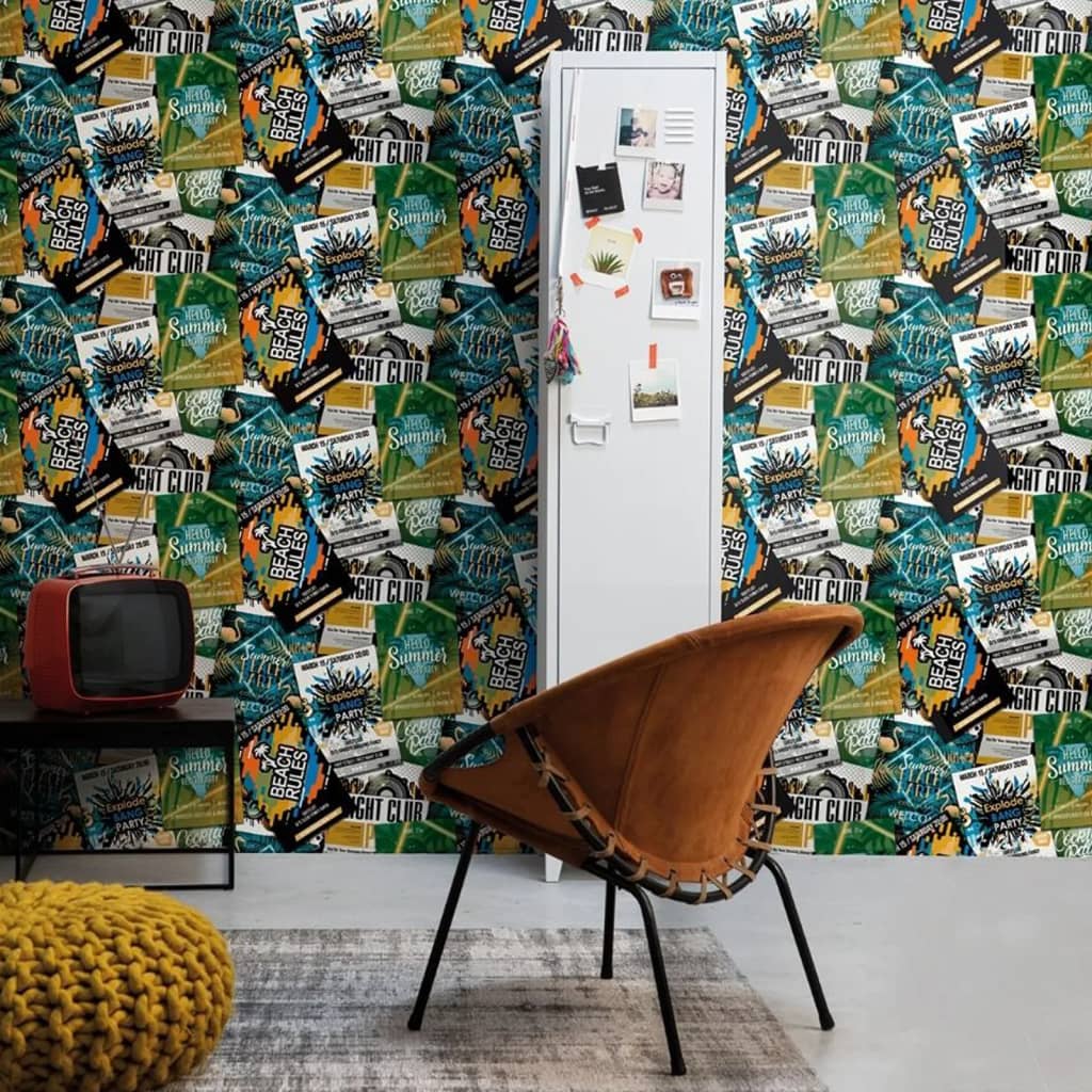 Noordwand behang good vibes club posters groen en oranje