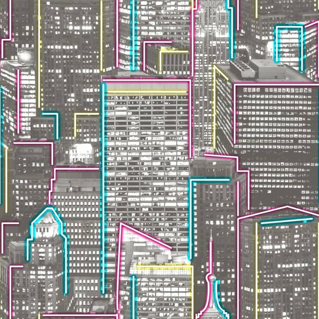 Noordwand behang good vibes skyscrapers glow in dark grijs