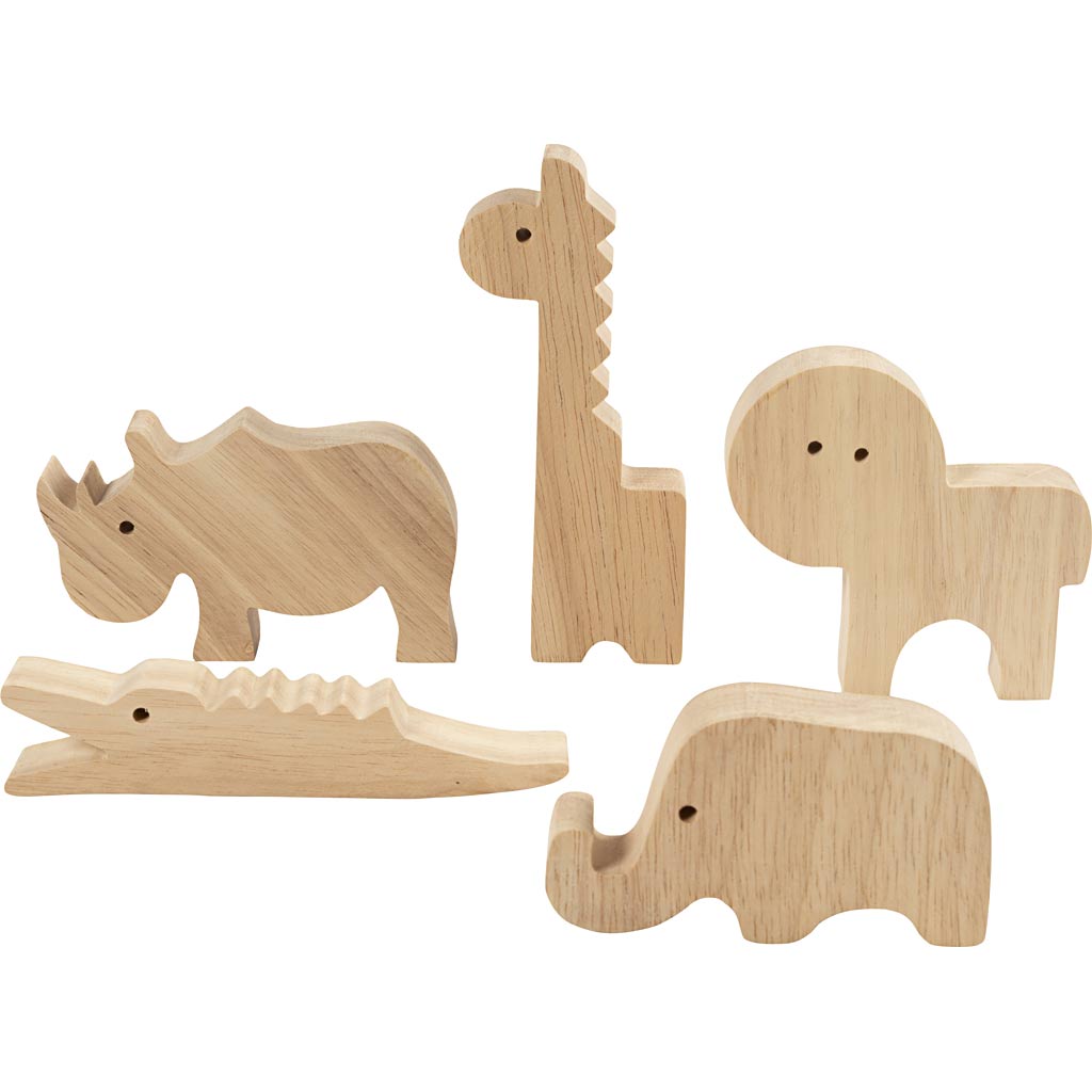 Creativ company houten dieren, safari, h: 3-14,5 cm, dikte 2 cm, 10 stuk 1 doos