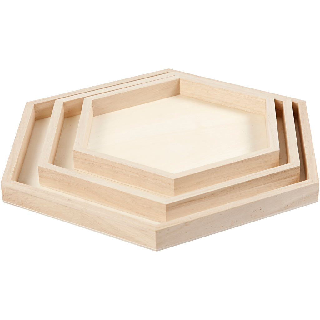 Creativ company houten dienbladen divers, set van 3