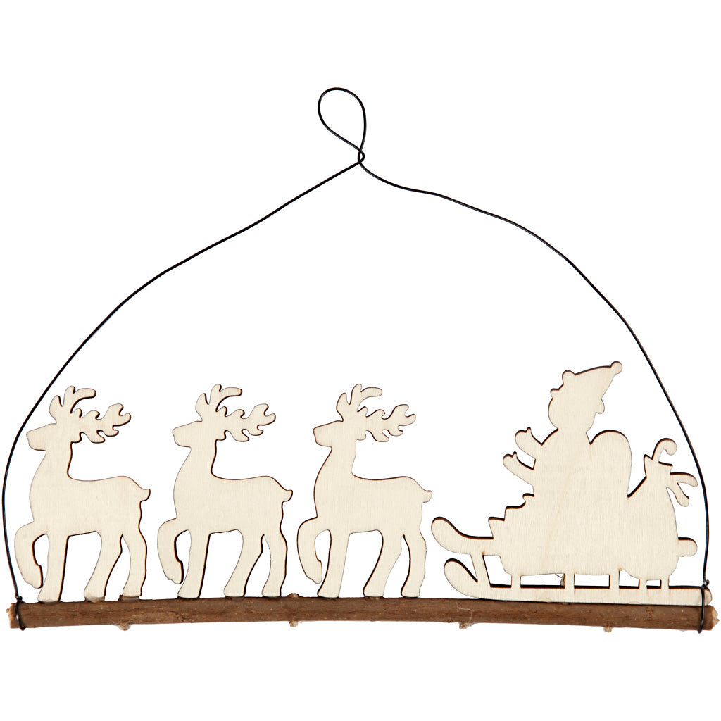 Creativ company kerstdecoratie, kerstman met rendier, h: 8 cm, d: 0,5 cm, b: 22 cm, 1 stuk