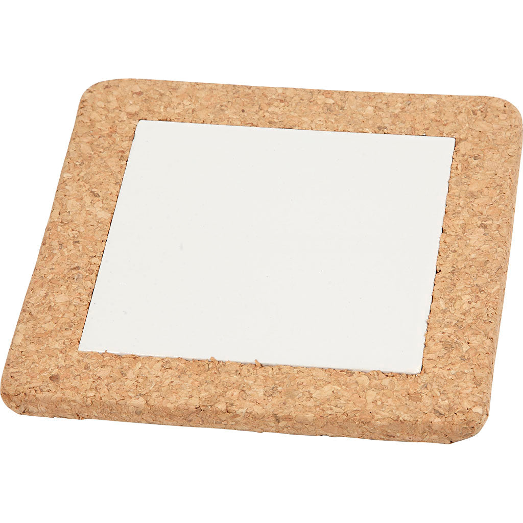 Creativ company onderzetter met lijst van kurk, afm 15,5x15,5x1 cm, wit, 10 stuk 1 doos