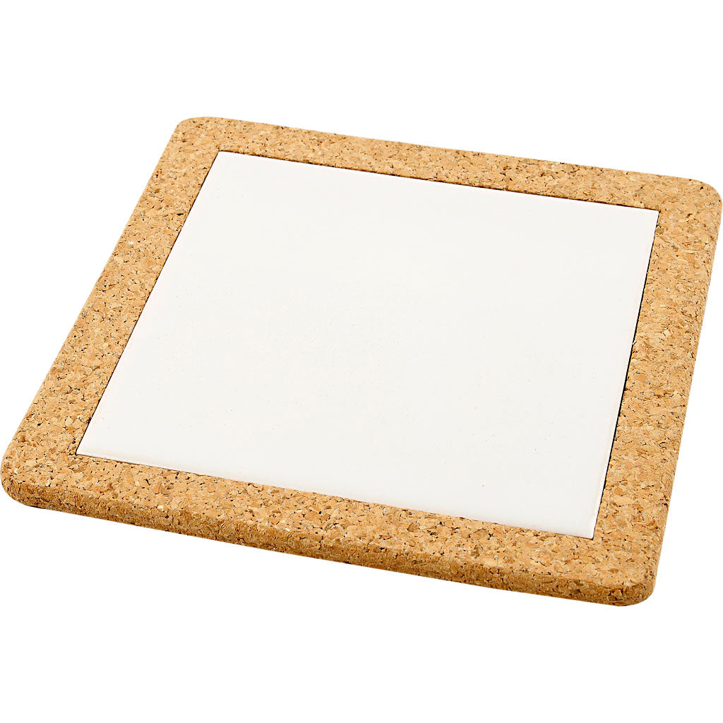 Creativ company onderzetter met lijst van kurk, afm 19x19x1,1 cm, wit, 10 stuk 1 doos