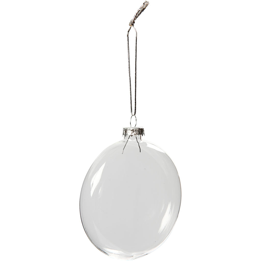 Creativ company plat glazen kerstbal, d 8 cm, dikte 2,1 cm, 6 stuk 1 doos