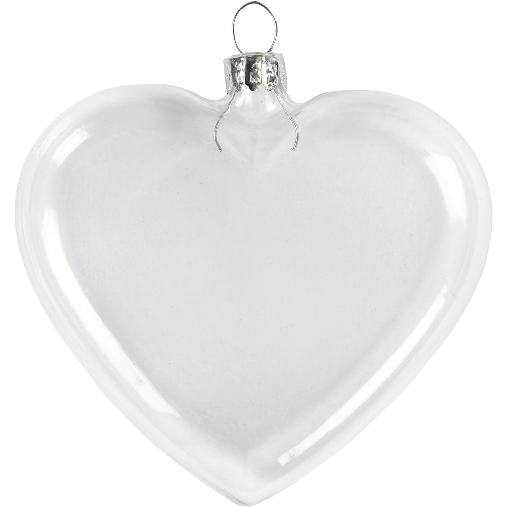 Creativ company plat glazen hart, h: 9 cm, b: 7.8 cm, dikte 2,1 cm, 6 stuk 1 doos