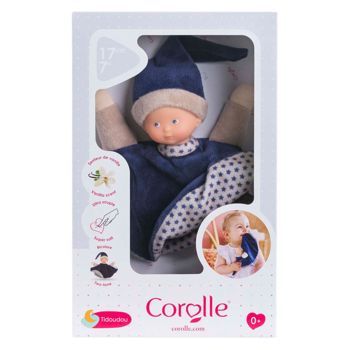 Corolle tidoudou - marineblauw knuffeldoek, 17cm
