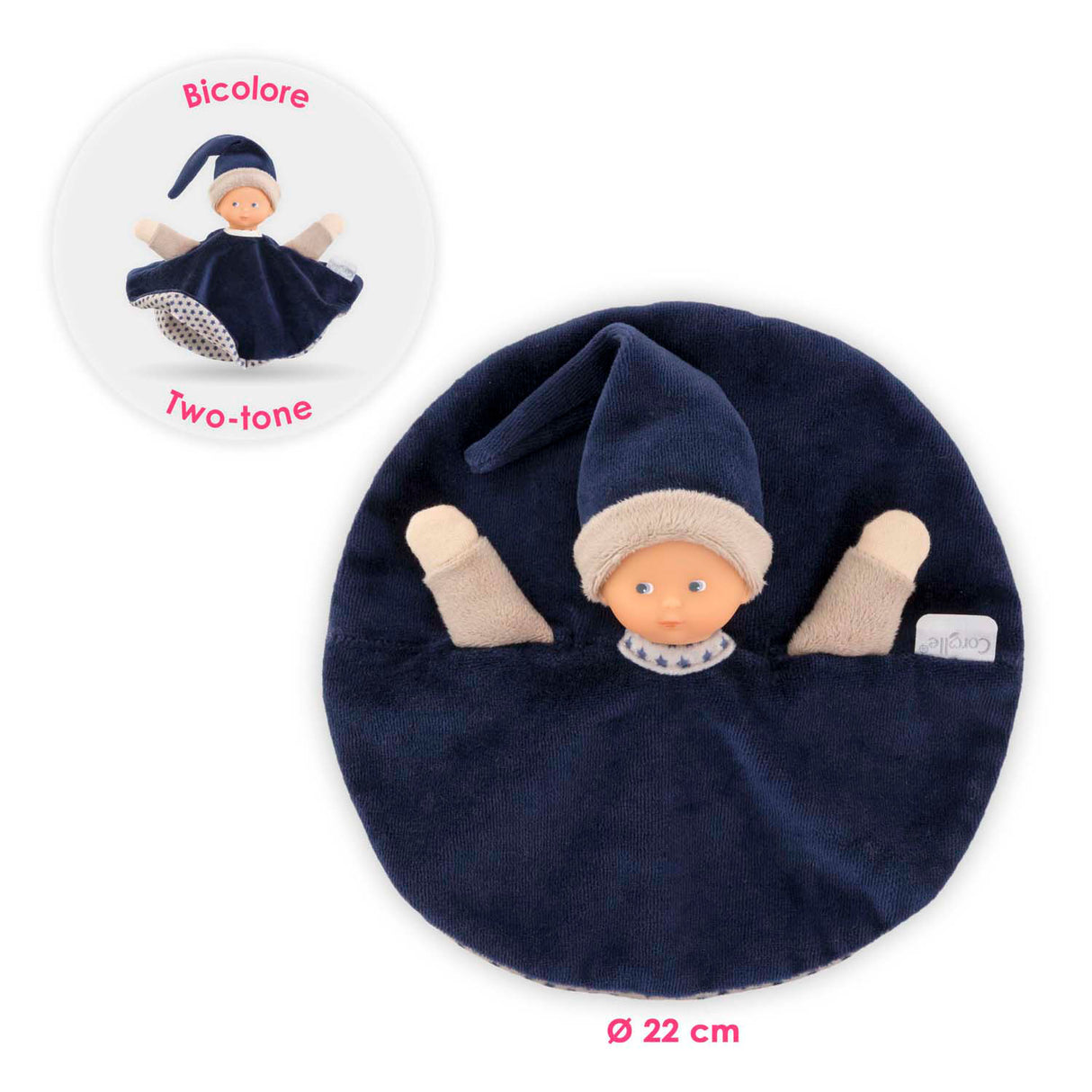 Corolle tidoudou - marineblauw knuffeldoek, 17cm