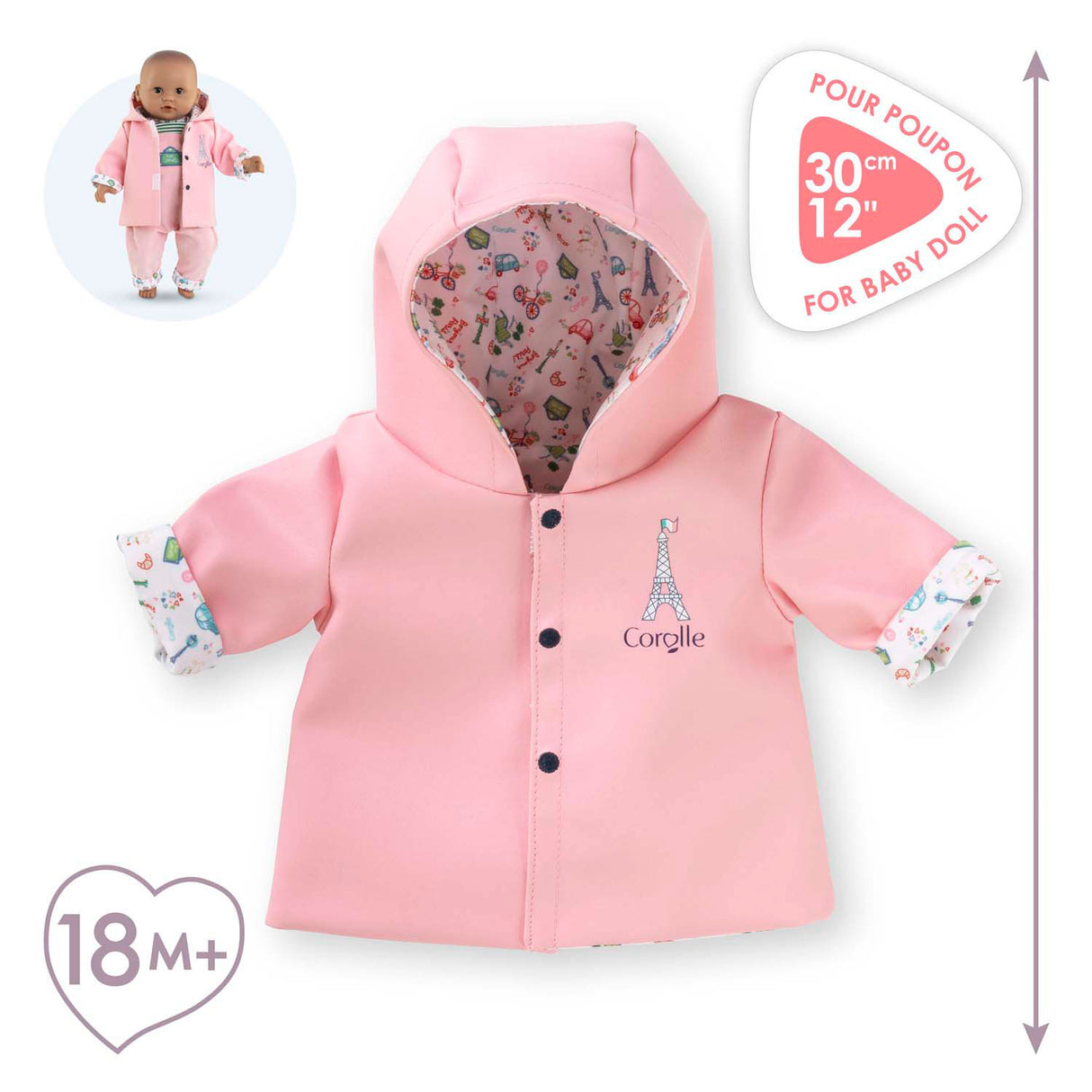 Corolle omkeerbare regenjas voor babypop, 30cm