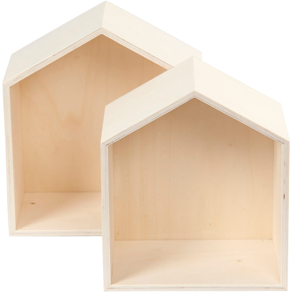 Creatief bedrijf showdozen, huizen, h: 22,5+25 cm, d: 12,5 cm, b: 19,5+22,5 cm, 2 stuk 1 set