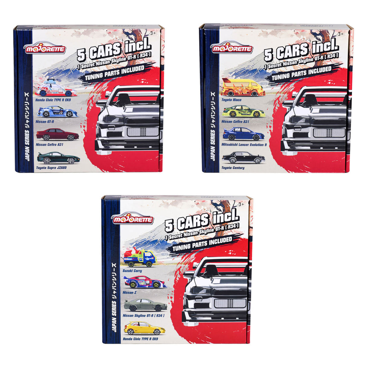 Majorette japan series die-cast auto's bonus pack, 5st.