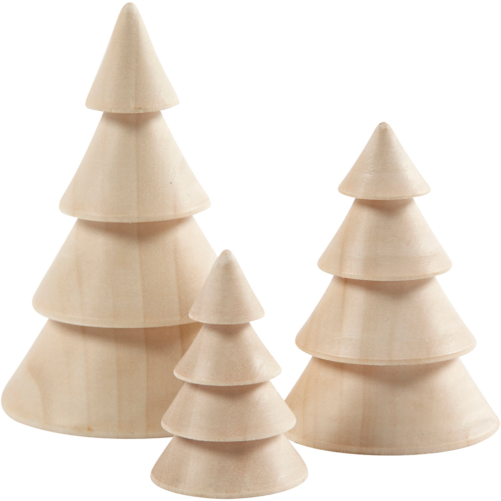Creatief bedrijf kerstbomen van hout, h: 5+7,5+10 cm, d 3,5+5,4+6,7 cm, 3 stuk 1 doos