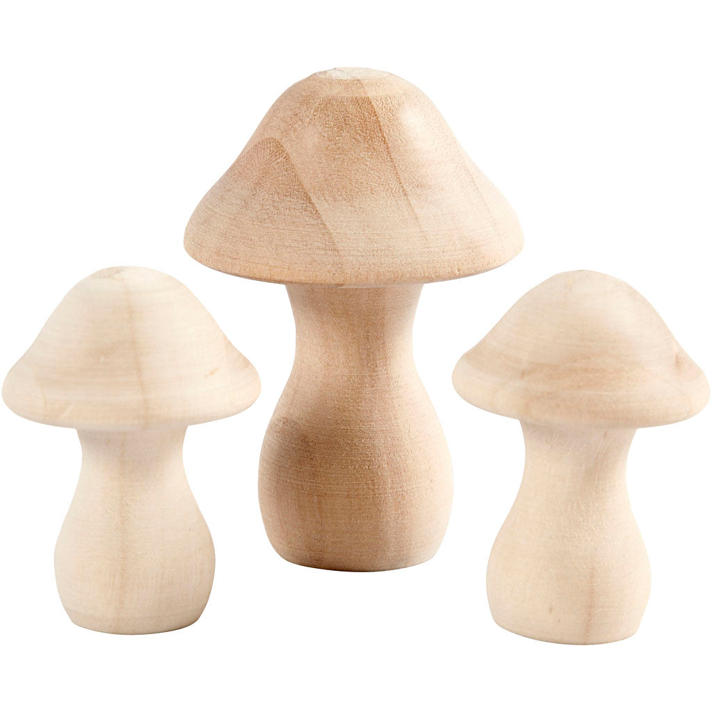 Creativ company houten paddestoelen, d 3,3+4,5 cm, afm 4,5+6,5 cm, 3 stuk 1 doos