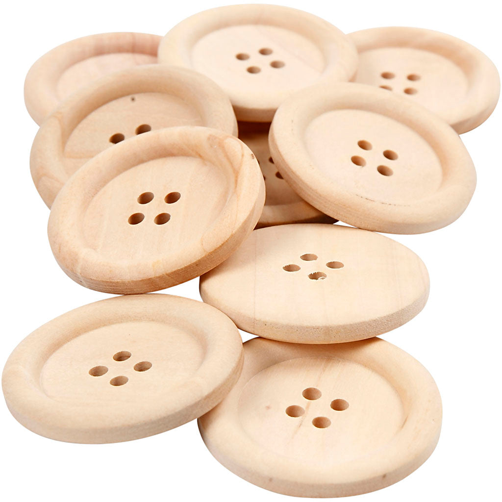 Creativ company houten knopen, d 35 mm, gatgrootte 2 mm, 4 gaten, 10 stuk 1 doos