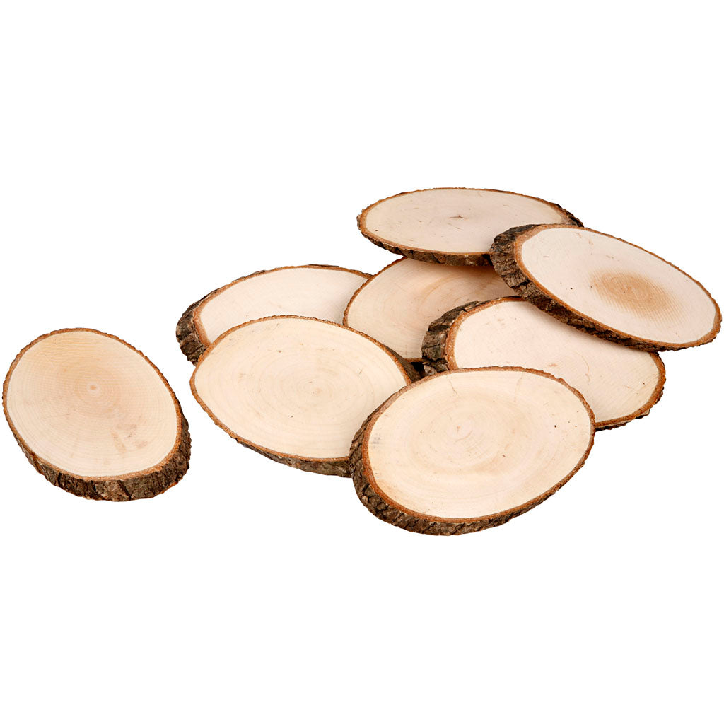 Creativ company houten schijf met bast, afm 11x7,5 cm, dikte 8 mm, 12 stuk 1 doos
