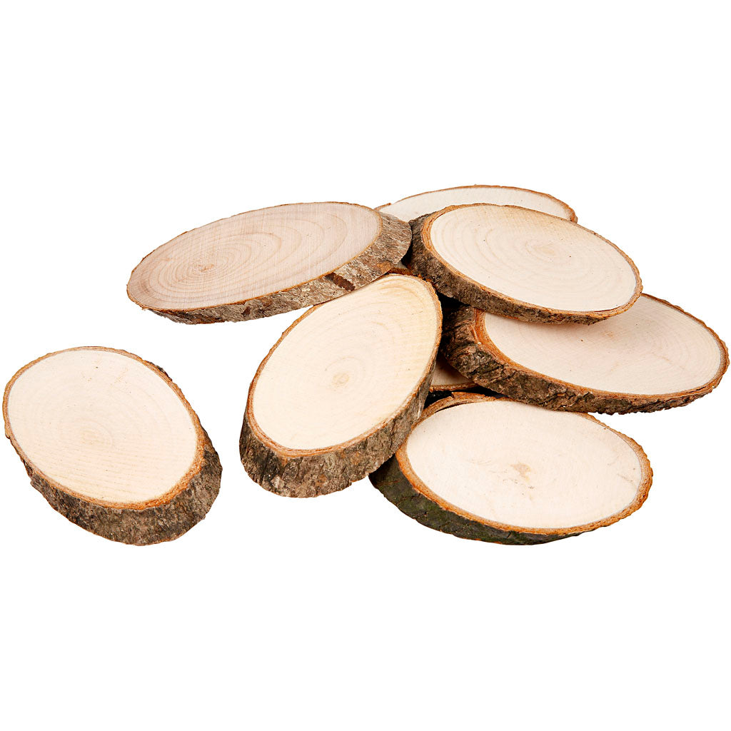 Creativ company houten schijf met bast, afm 7,5 x 4,5 cm, dikte 8 mm, 20 stuk 1 doos