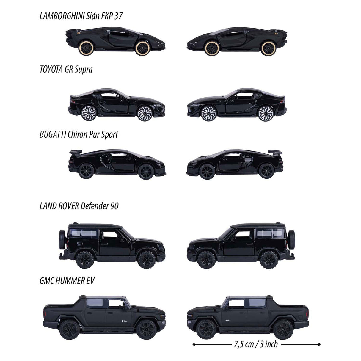 Majorette black edition die-cast voertuigen, 5dlg.