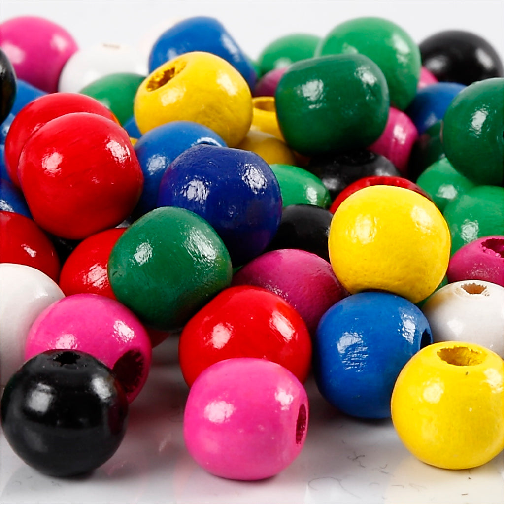 Creativ company houten kralen, d 12 mm, gatgrootte 3 mm, ca. 40 div, diverse kleuren, 22 gr 1 doos