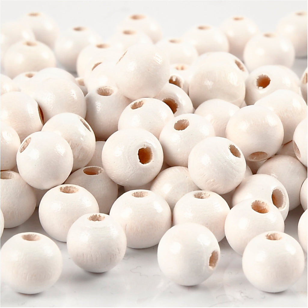Creativ company houten kralen, d 8 mm, gatgrootte 2 mm, ca. 80 stuk, wit, 15 gr 1 doos
