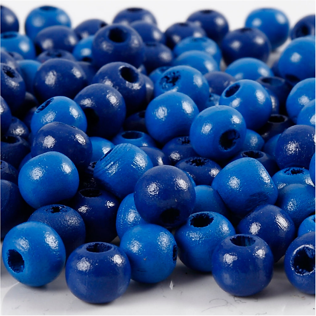 Creativ company houten kralen, d 8 mm, gatgrootte 2 mm, ca. 80 stuk, blauw, 15 gr 1 doos