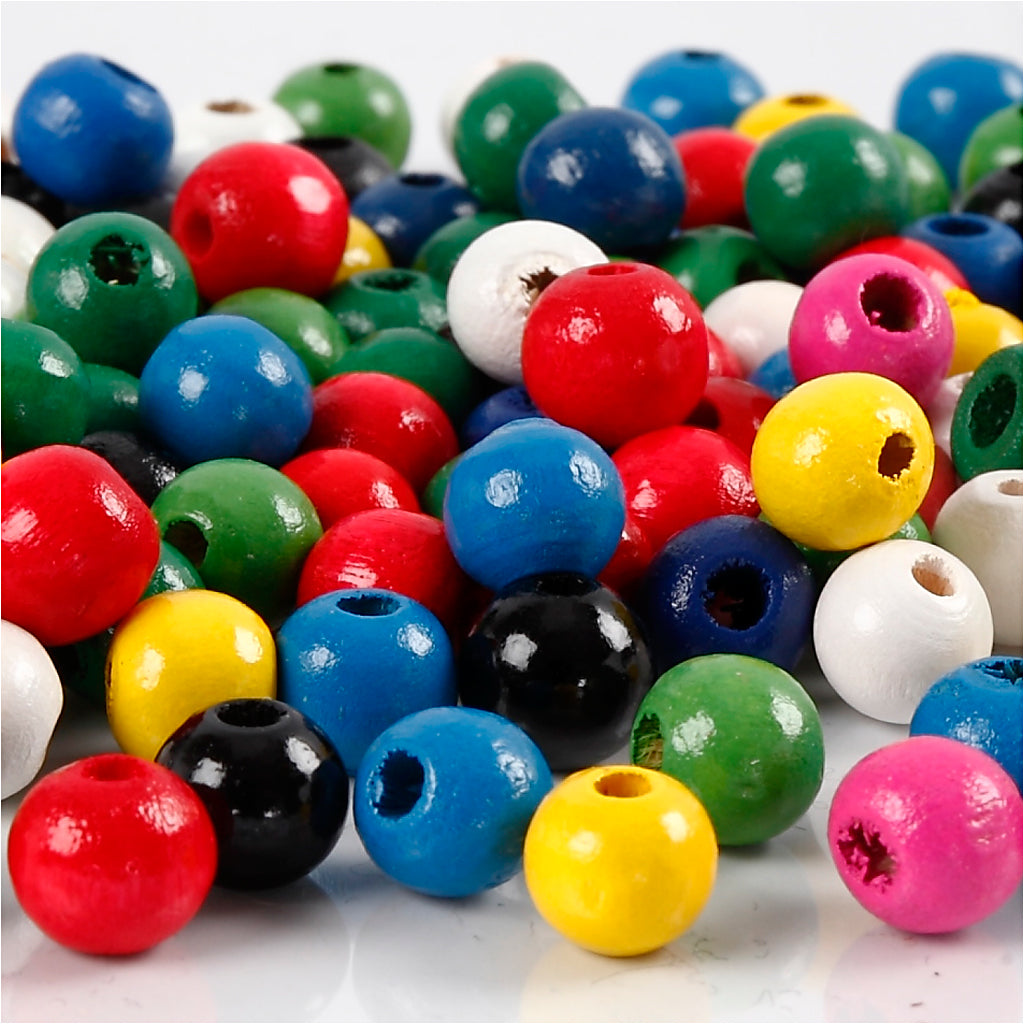 Creativ company houten kralen, d 8 mm, gatgrootte 2 mm, ca. 80 stuk, diverse kleuren, 15 gr 1 doos