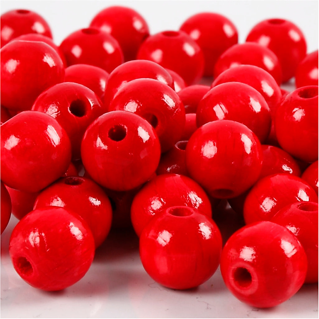 Creativ company houten kralen, d 10 mm, gatgrootte 3 mm, ca. 70 stuk, rood, 20 gr 1 doos