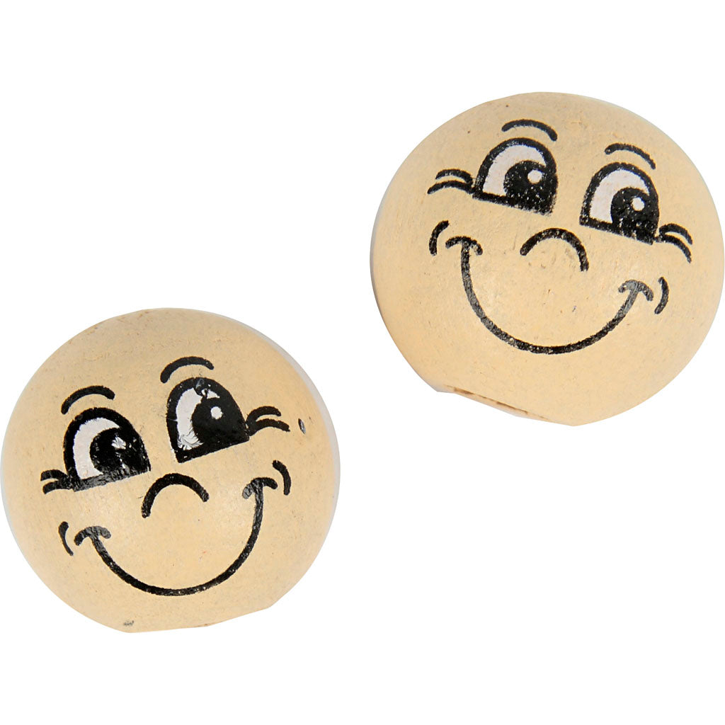 Creativ company houten ballen met gezichten, d 12 mm, lichtbeige, 20 stuk 1 doos