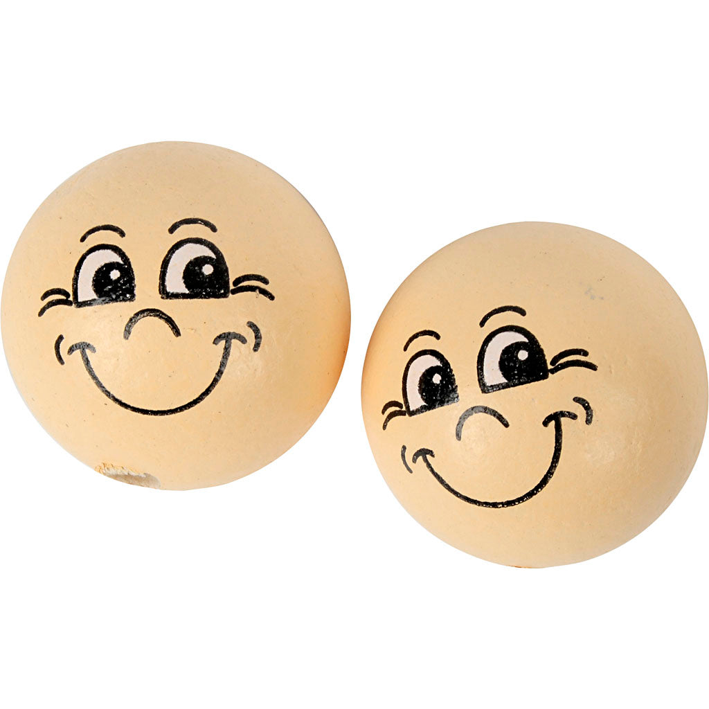 Creativ company houten ballen met gezichten, d 22 mm, licht beige, 10 stuk 1 doos